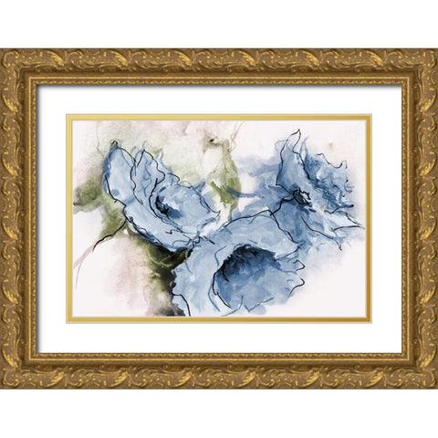 Animated Blue Flora Gold Ornate Wood Framed Art Print with Double Matting by May