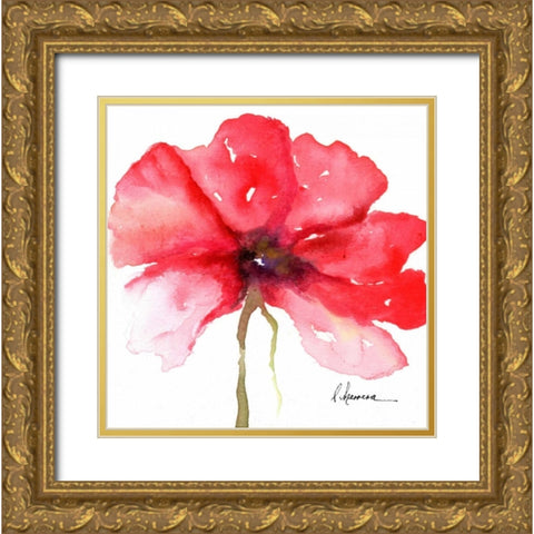 Floral in Red Gold Ornate Wood Framed Art Print with Double Matting by May