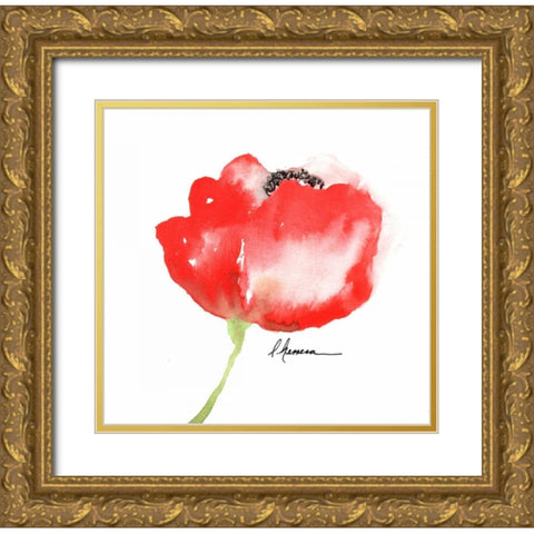 Little Red Amapola Gold Ornate Wood Framed Art Print with Double Matting by May