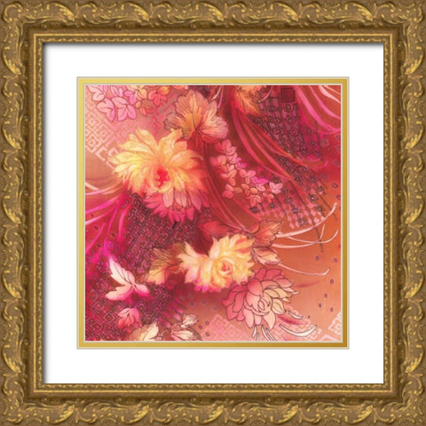 Crimson Collage 2 Gold Ornate Wood Framed Art Print with Double Matting by May