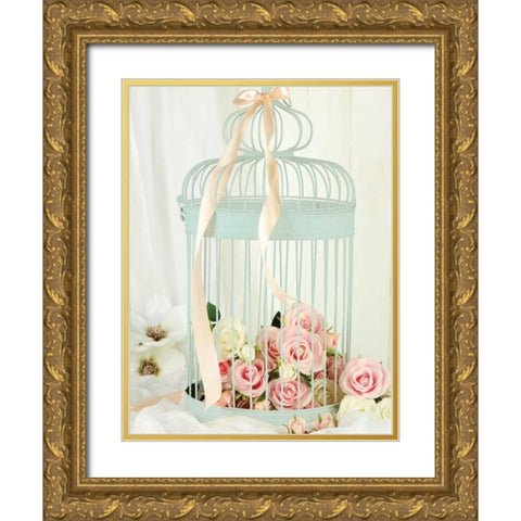 Think Blue Gold Ornate Wood Framed Art Print with Double Matting by May