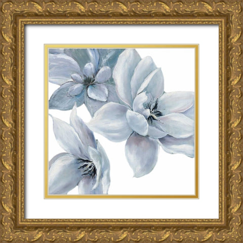 Blue Satin Withaar Gold Ornate Wood Framed Art Print with Double Matting by May