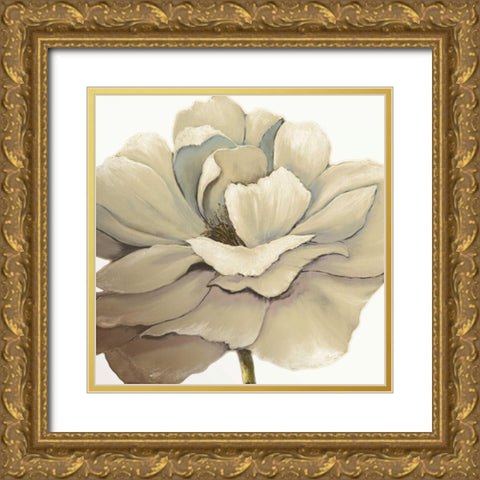 Cream Silken Bloom Withaar Gold Ornate Wood Framed Art Print with Double Matting by KUMA