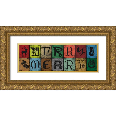 Merry Merry Blocks Gold Ornate Wood Framed Art Print with Double Matting by Hogan, Melody