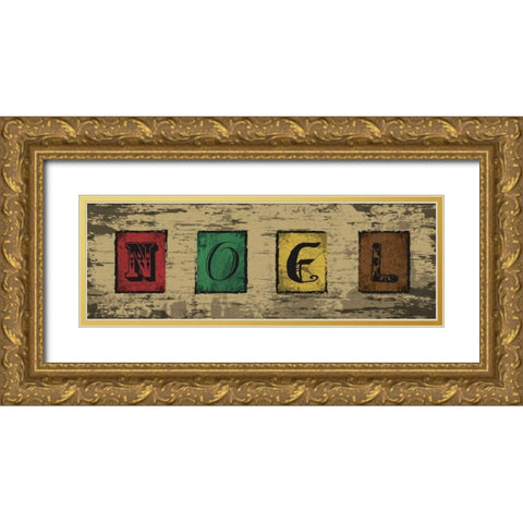 Noel Blocks Gold Ornate Wood Framed Art Print with Double Matting by Hogan, Melody