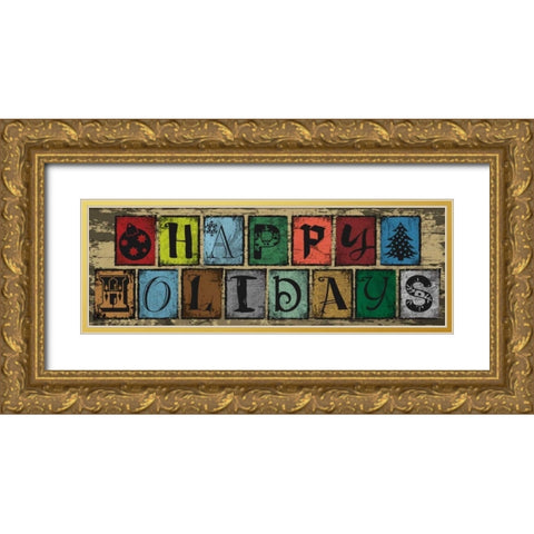 Holiday Blocks Gold Ornate Wood Framed Art Print with Double Matting by Hogan, Melody