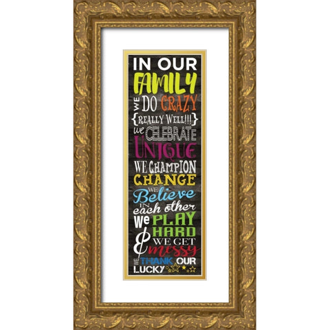 In Our Family Panel Primary 1  Gold Ornate Wood Framed Art Print with Double Matting by Hogan, Melody