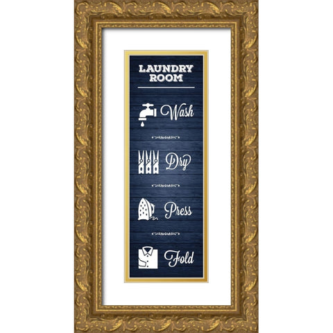Laundry Navy Wood Gold Ornate Wood Framed Art Print with Double Matting by Hogan, Melody