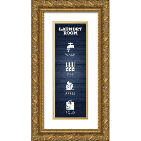 Laundry Navy Wood 1 Gold Ornate Wood Framed Art Print with Double Matting by Hogan, Melody
