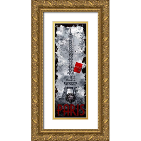 Paris Eiffel Tower Gold Ornate Wood Framed Art Print with Double Matting by Hogan, Melody