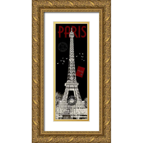 Paris Eiffel Tower Inverse Gold Ornate Wood Framed Art Print with Double Matting by Hogan, Melody