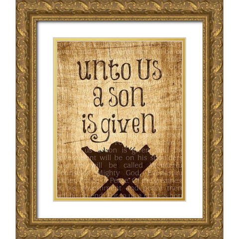 Christmas Unto Us Manger Gold Ornate Wood Framed Art Print with Double Matting by Hogan, Melody