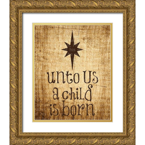 Christmas Unto Us Star Gold Ornate Wood Framed Art Print with Double Matting by Hogan, Melody