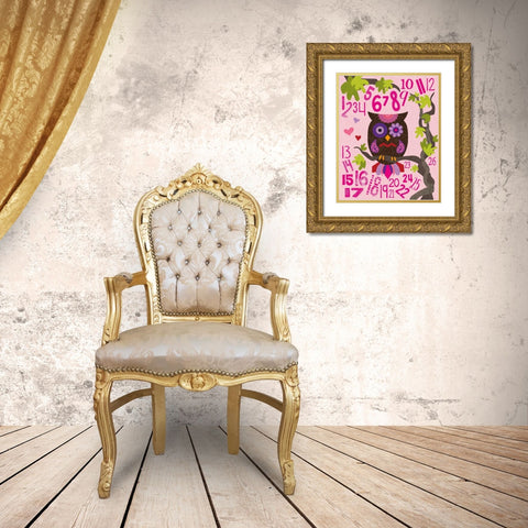Owl Set Numlet Pinks 2 Gold Ornate Wood Framed Art Print with Double Matting by Hogan, Melody