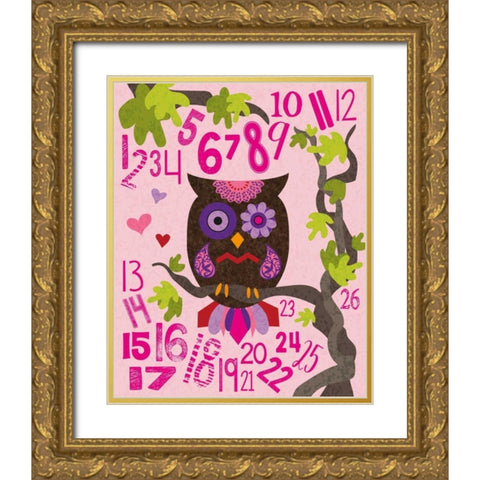 Owl Set Numlet Pinks 2 Gold Ornate Wood Framed Art Print with Double Matting by Hogan, Melody