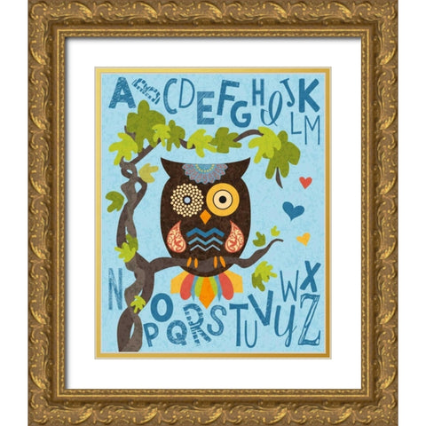 Owl Set Numlet 1 Gold Ornate Wood Framed Art Print with Double Matting by Hogan, Melody