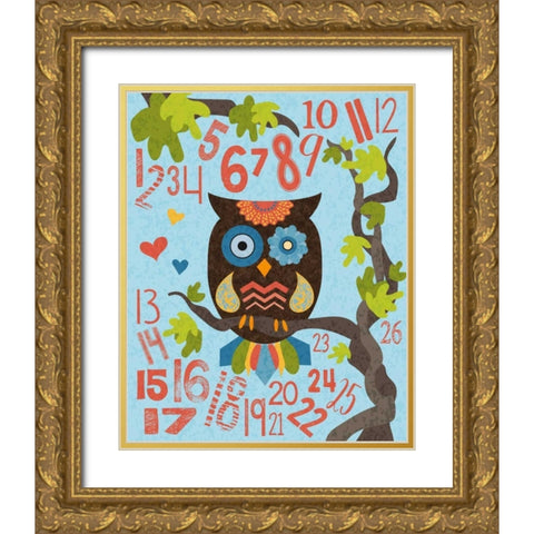 Owl Set Numlet 2 Gold Ornate Wood Framed Art Print with Double Matting by Hogan, Melody