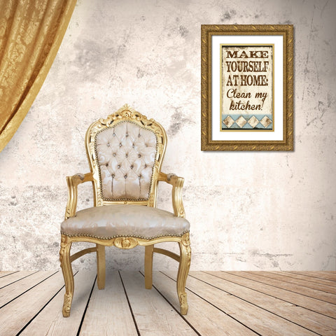 Clean My Kitchen Gold Ornate Wood Framed Art Print with Double Matting by Hogan, Melody
