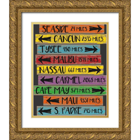 Beach Sign 1 Gold Ornate Wood Framed Art Print with Double Matting by Hogan, Melody