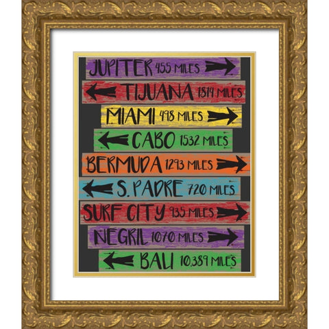 Beach Sign 2 Gold Ornate Wood Framed Art Print with Double Matting by Hogan, Melody