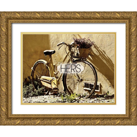 Her Bicycle Gold Ornate Wood Framed Art Print with Double Matting by Hogan, Melody