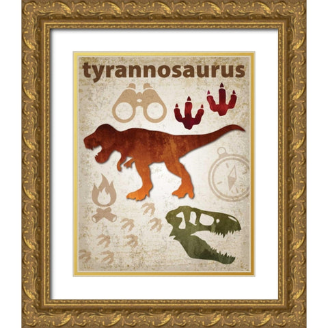 Tyrannosaurus Dinosaur Gold Ornate Wood Framed Art Print with Double Matting by Hogan, Melody