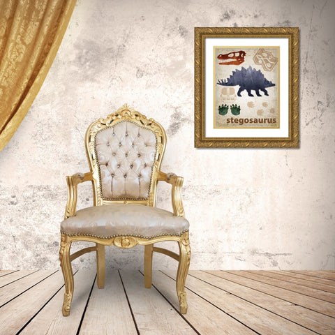 Stegosaurus Dinosaur Gold Ornate Wood Framed Art Print with Double Matting by Hogan, Melody