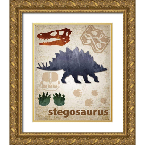 Stegosaurus Dinosaur Gold Ornate Wood Framed Art Print with Double Matting by Hogan, Melody
