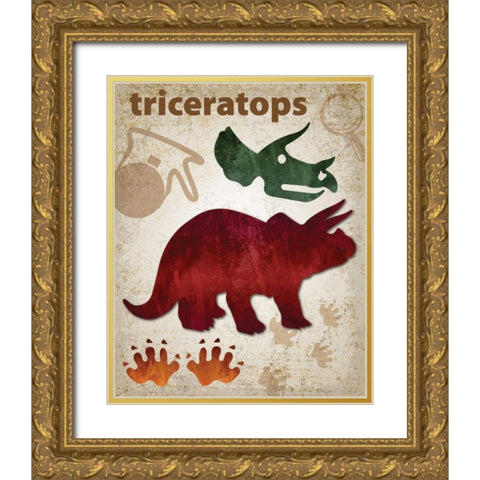 Triceratops Dinosaur Gold Ornate Wood Framed Art Print with Double Matting by Hogan, Melody