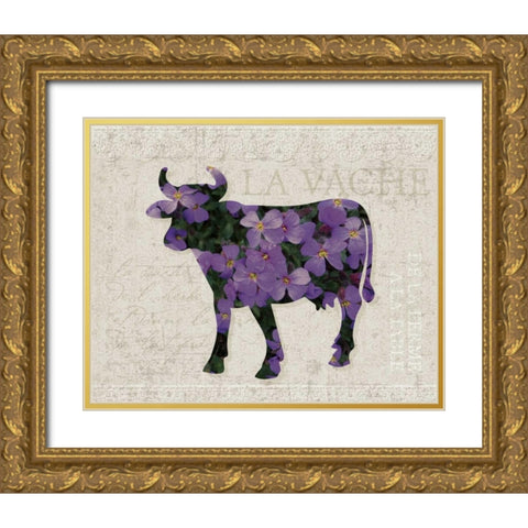 Flower Farm Bull Gold Ornate Wood Framed Art Print with Double Matting by Hogan, Melody