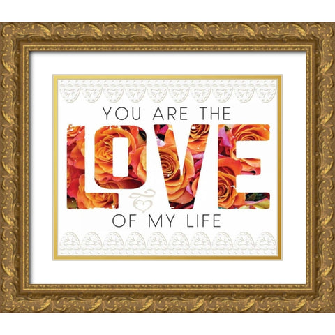 Wedding Typo Lace 1 Gold Ornate Wood Framed Art Print with Double Matting by Hogan, Melody