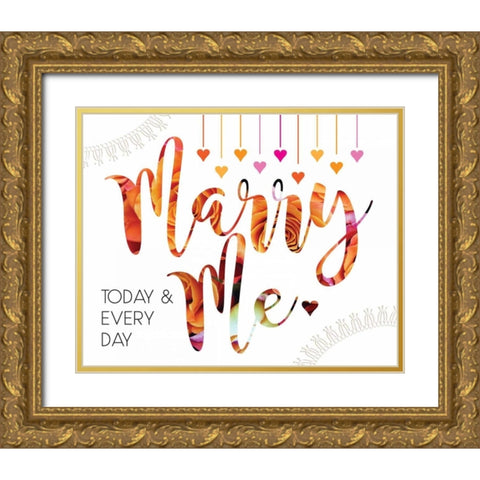 Wedding Typo Lace 3 Gold Ornate Wood Framed Art Print with Double Matting by Hogan, Melody