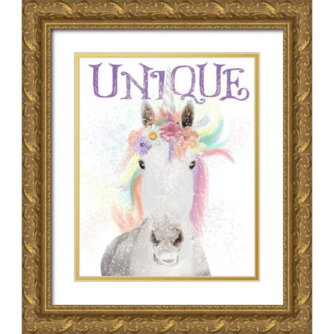 Unique Unicorn Gold Ornate Wood Framed Art Print with Double Matting by Hogan, Melody