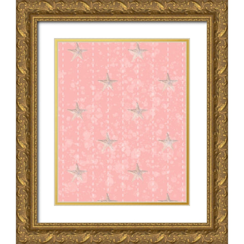 Whimsical Starfish Bubble Stitch Gold Ornate Wood Framed Art Print with Double Matting by Hogan, Melody