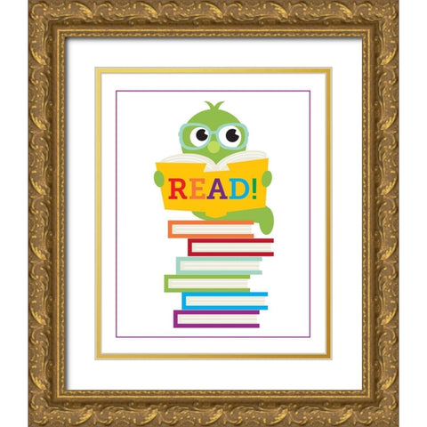 Read Books 1 Gold Ornate Wood Framed Art Print with Double Matting by Hogan, Melody