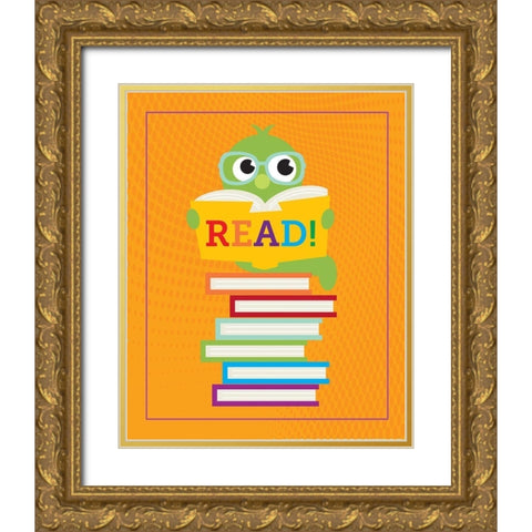 Read Books 3 Gold Ornate Wood Framed Art Print with Double Matting by Hogan, Melody