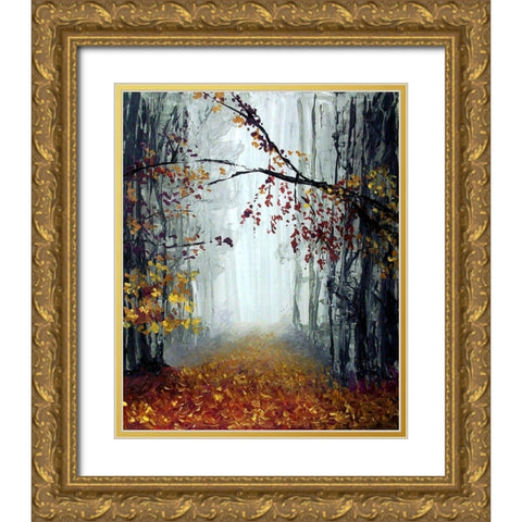 Autumn Rain Gold Ornate Wood Framed Art Print with Double Matting by Hogan, Melody