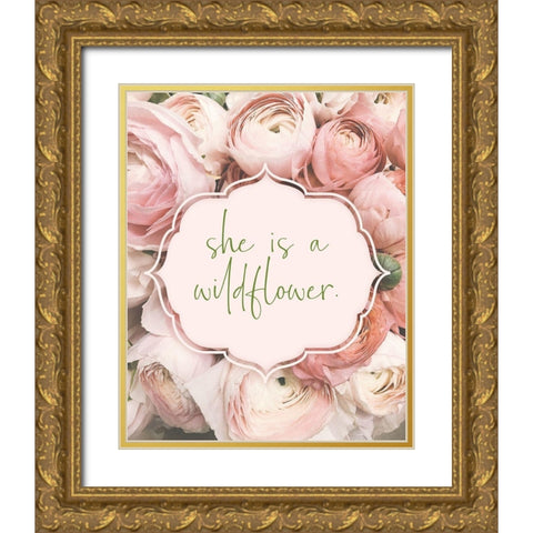 Baby Floral 6 Gold Ornate Wood Framed Art Print with Double Matting by Hogan, Melody