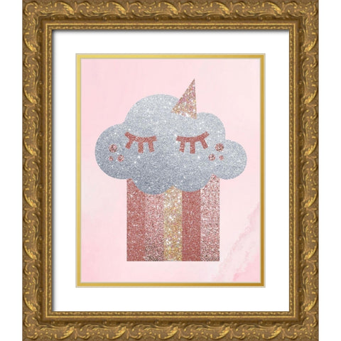 Rose Glitter 1 Gold Ornate Wood Framed Art Print with Double Matting by Hogan, Melody