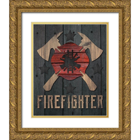 Firefighter 1 Gold Ornate Wood Framed Art Print with Double Matting by Hogan, Melody