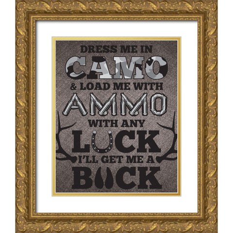 Camo Ammo 01 Gold Ornate Wood Framed Art Print with Double Matting by Hogan, Melody