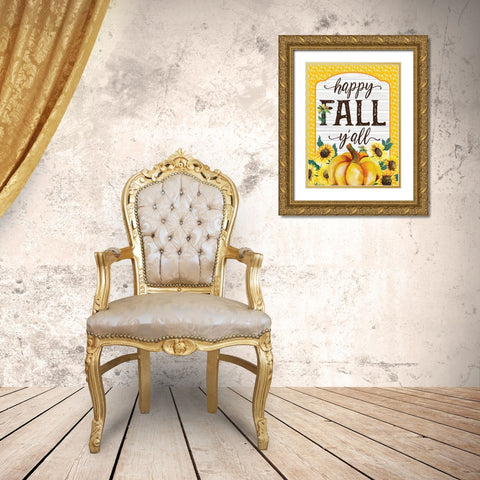 Happy Fall Yall Gold Ornate Wood Framed Art Print with Double Matting by Hogan, Melody