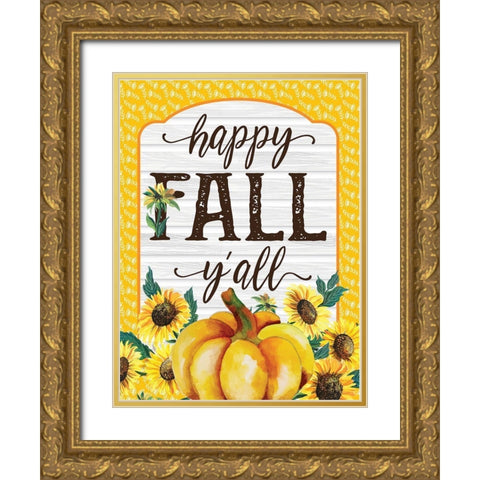Happy Fall Yall Gold Ornate Wood Framed Art Print with Double Matting by Hogan, Melody