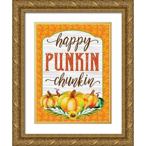 Happy Punkin Chunkin Gold Ornate Wood Framed Art Print with Double Matting by Hogan, Melody