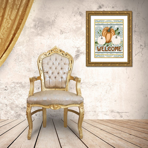 Welcome Pumpkin Mandala Gold Ornate Wood Framed Art Print with Double Matting by Hogan, Melody