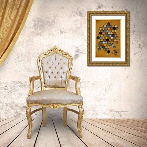 Honeycomb Bee Gold Ornate Wood Framed Art Print with Double Matting by Hogan, Melody