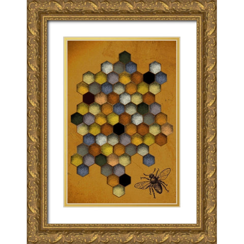 Honeycomb Bee Gold Ornate Wood Framed Art Print with Double Matting by Hogan, Melody