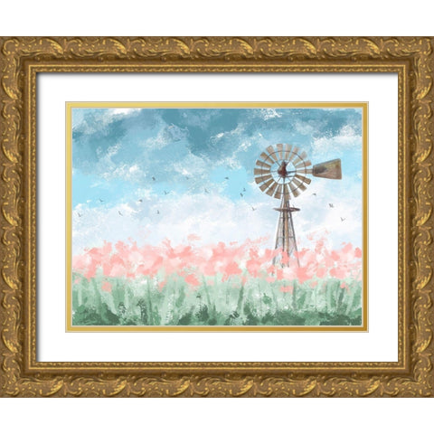 Farmhouse Floral Gold Ornate Wood Framed Art Print with Double Matting by Hogan, Melody