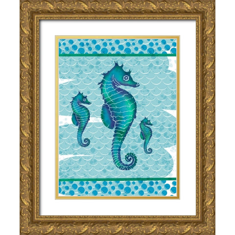 Watercolor Seahorse Gold Ornate Wood Framed Art Print with Double Matting by Hogan, Melody