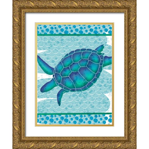 Watercolor Turtle Gold Ornate Wood Framed Art Print with Double Matting by Hogan, Melody